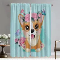 Household supplies MH Söta Hund Panda Mörkläggningsgardiner 2 Delar Avdelningsgardiner för Sovrum Fönstergardin Vardagsrumsgardin Halloween Dekoration W50xH70cmx2pcs-CL