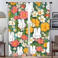 Household supplies MH Färgglada kaningardiner för vardagsrumsgardinskärmar Halloween-dekoration avskärm heminredningsgardiner 2 stycken kök W50xH70cmx2pcs-CL