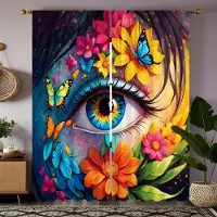 Household supplies MH 2 st installation HD Konst Floral Personlighet Öga Dekorativ gardin Blå Knytbands digitaltryckt gardin Heminredningsstil Dec W52H63inchW132H160cm