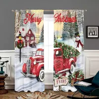 Household supplies MH 2 stycken, God Jul röda lastbilgardiner -30% mörkläggning - lämpliga för vardagsrum, sovrum, kök, heminredning W150CM H166CM&Rod pocket