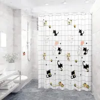 Household supplies MH Enkelt tryck Badrum Duschdraperi Hemdekoration Polyester Vattentätt Badkar Kreativt Duschdraperi med Krokar Pusheen 120x180cm