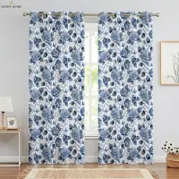 Household supplies MH Akvarell Blommigt Tryck Gardiner Pastoral Stil Polyesterfiber Maskintvättbar Sovrum Vardagsrum Dekorativa Gardiner 2 st W50xH140(CM)x2PCS&Grommet Top