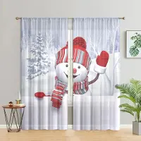 Household supplies MH 2 stycken, jul snögubbe gardiner -30% mörkläggning - lämpliga för vardagsrum, sovrum, kök, heminredning W150CM H166CM&Rod pocket
