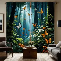 Household supplies MH 2-delad HD digital blå gardin med djup skogsvy Heminredningsstil Dekorera vardagsrum sovrum bär stång gardineffekt W52H63inchW132H160cm