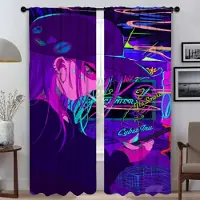 Household supplies MH Vaporwave Cybernetisk Konst Gardiner för Vardagsrum Gardin Tyll för Sovrum Avskärmning Skuggor Halloween Dekoration Kök Kamera W50xH70cmx2pcs-CL purple