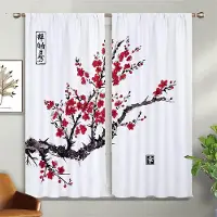 Household supplies MH 2 stycken gardiner i kinesisk stil med körsbärsblommor, sol, flodlandskapstryck för vardagsrum, kök, sovrumsfönsterdekor 100W130H(CM)40x51in&Grommet Top