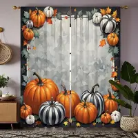 Household supplies MH 2 ST HD digitaltryckt grå gardin med knytband Halloween pumpa Lönnlöv heminredningsstil Dekorera vardagsrum sovrum Trä på stång W52H63inchW132H160cm