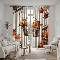 Household supplies MH 2 st set HD Thanksgiving Höst lövfrukt pumpa dekorativ gardin Gul knyt digitaltryckt gardin Hemdekoration s W52H63inchW132H160cm