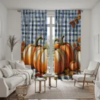 Household supplies MH 2 stycken HD blårutig pumpa lönnlöv dekorativ gardin Gul knyt digitaltryckt gardin Heminredningsstil dekoration W52H63inchW132H160cm