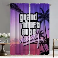 Household supplies MH Fönstergardin för Rum 2 Paneler Gta Vice City Tyll för Sovrum Rullgardiner Köksgardiner Avdelare Halloweendekoration Vardagsrum W60xH90cmx2pcs-CL