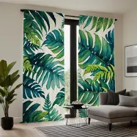 Household supplies MH 2 stycken med HD nordiska tropiska växtblad dekorativ gardin Grön knytband digitaltryckt gardin Heminredningsstil Dekorat W52H63inchW132H160cm