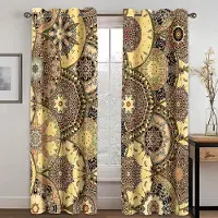 Yiran Furniture Bohemisk etnisk stil digitaltryckt gardin vardagsrum sovrum hem försköning polyesterfibertyg två paneler W50xH130(CM)x2pcs&Grommet Top marinblå färg