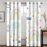 A Family Of Home Textiles 3D Regnbåge Söt Koala Billiga Tecknade Barns Tunna Fönstergardiner för Flickor Pojkar Vardagsrum Sovrum Inredning 2 Paneler 200W240H(CM)79x95in&Grommet Top