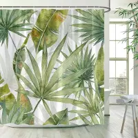 Household supplies MH Tropiska Löv Duschdraperier Grön Palmblad Banan Monstera Djungelväxter Hawaiiansk Modern Polyester Badrumsgardin Dekor 90x180cm-35x70in