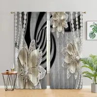 Yiran Furniture 2 st Eleganta Gardiner med Gyllene Blommönster för Heminredning Fönsterbehandling för Sovrum, Kontor, Kök, Vardagsrum och Arbetsrum W50H130(CM)x2PCS&Grommet Top