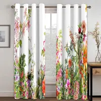 Textilien 2 ST Charmiga Gardiner med Blomtryck Fjäril Blommiga Gardiner för Sovrum Vardagsrum Kök Fönstergardiner Öljetter Upphängning cortin 2x50W100H(CM)&Grommet Top