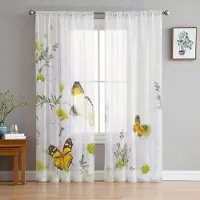 Household supplies MH Fjäril Tusensköna Blomma Skira Gardiner för Vardagsrumsdekoration Fönstergardiner för Kök Tyll Voile Organza Gardiner W135 x H115cm x1