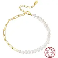 YIRAN Jewelry S925 Sterling Silver Armband Naturlig Färskvattenpärla Kronblad Barock 17CM white