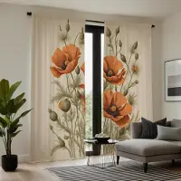 Household supplies MH 2 st HD gardiner med blomdekoration i vintagestil Orange knytband digitaltryckta gardiner Heminredning stil Dekoration vardagsrum W52H84inchW132H213cm