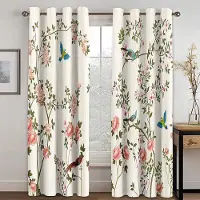 Textilien 2 ST Charmiga Gardiner med Blomtryck Fjäril Blommiga Gardiner för Sovrum Vardagsrum Kök Fönstergardiner Öljetter Upphängning cortin 2x50W100H(CM)&rod pocket