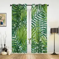 Household supplies MH Gröna Blad Djungelväxt Natur Hallgardiner För Vardagsrum Kök Pojke Flicka Sovrum Lång Fönstergardin Cortinas Heminredning 135W x 60H(cm) x1