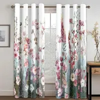 Textilien 2 ST Charmiga Gardiner med Blomtryck Fjäril Blommiga Gardiner för Sovrum Vardagsrum Kök Fönstergardiner Öljetter Upphängning cortin 2x70W185H(CM)&hook
