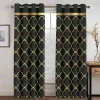Yiran Furniture 3D Digitaltryck Svart Guld Abstrakt Geometriskt Mönster Skuggardiner Lyx Vardagsrum Sovrum Heminredning Gardiner 2 Paneler 100W130H(CM)40x51in&Grommet Top