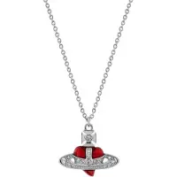 Vivienne Westwood Diamant Hjärta Saturnusform Hänge Halsband Unisexhalsband Silver Röd 630203BM-02P383-CN Box
