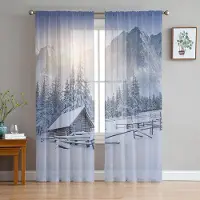 Super Six Lyxiga tyllgardiner Dimma Skogar Gran Djungel Vardagsrum Kök Chiffonggardin Ungdomsrum Skir Golvlång kappa 135W x 183H(cm) x2