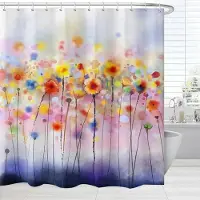 Household supplies MH Blomduschdraperi Flickbadrum Akvarell Färgglatt Suddigt Blommor Rosa Gult Abstrakt Badrumstillbehör med Krokar Set 150x180cm-60x70in
