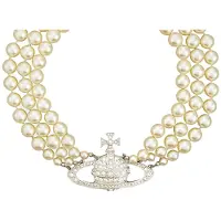 Vivienne Westwood Tre Rader Lätt Relief Mässing Kristall Halsband Dam halsband Silver 6303000702P127P127 Box