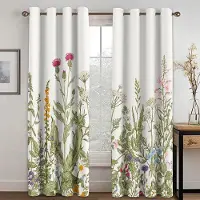 Textilien 2 ST Charmiga Gardiner med Blomtryck Fjäril Blommiga Gardiner för Sovrum Vardagsrum Kök Fönstergardiner Öljetter Upphängning cortin 2x100W240H(CM)&rod pocket