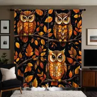 Household supplies MH 2 stycken HD lönnträd tre ugglor gardiner Gul knytning digitaltryckta gardiner Heminredningsstil Dekorera vardagsrum sovrum W52H63inchW132H160cm