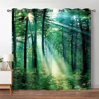 Textilien 3D Skog Mörkläggningsgardin Djungel Träd Naturlandskap Fönstergardin Vardagsrum Sovrum Vattenfall Vänster och Höger Tvådelad Öppen 240W270H(CM)95x107in&Hook