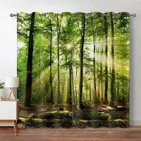 Textilien 3D Skog Mörkläggningsgardin Djungel Träd Naturlandskap Fönstergardin Vardagsrum Sovrum Vattenfall Vänster och Höger Tvådelad Öppen 100W160H(CM)40x63in&Grommet Top