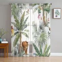 Household supplies MH Djungel Tropisk Safari Djur Elefant Skira Fönstergardiner För Vardagsrum Sovrum Voile Tyll Gardiner Draperier För Kök W50H130(CM)x2pcs&Grommet Top