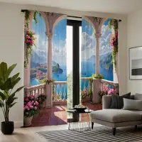 Household supplies MH 2 st höga Qing sjöpaviljong Blå himmel blomlandskap dekoration gardin Blå digitaltryckt gardin Hemdekoration st W52H63inchW132H160cm