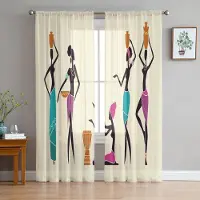 Household supplies MH Afrikansk Kvinna Antik Flaska Etniska Skira Gardiner för Vardagsrumsdekoration Fönstergardiner Kök Tyll Voile Gardiner W135 x H137cm x1