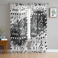 Household supplies MH Noter Musik Svart Vit Vattenfärg Stänk Skira Gardiner för Vardagsrumsdekoration Fönstergardiner Kök Tyll Voile Gardiner W135 x H185cm x1