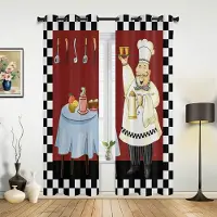 Household supplies MH Kök Kock Grönsaker Kött Dessert Rutiga Gardiner för Sovrum Vardagsrum Draperier Kök Barnrum Fönstergardin Heminredning 135W x 60H(cm) x1