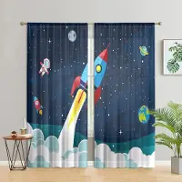Household supplies MH 2 stycken, Galaxy Rocket Yttre rymden Astronaut Planet Stjärnhimmel Gardin - Vardagsrum, Sovrum och Annan Heminredning W150CM H166CM&Rod pocket