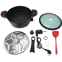 Vestidos Elektrisk stekpanna och stekpanna 1500W Rostfritt Stål Non-stick Multifunktionell Mikrotryck L