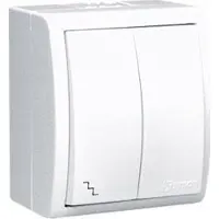 Kontakt-Simon trappbrytare Aquarius AQW6/2L/X/11 dubbel stänksäker IP54 med belysning utan piktogram 10AX 250V~ skruvklämmor vit