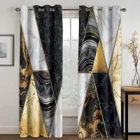 Household supplies MH Färdiggjorda Abstrakta Marmor Blå Guld Design Billiga Moderna Tunna 2 Delar Gardiner för Vardagsrum Sovrum Fönster Draperi Heminredning 50W130H(CM) 2PCS&Grommet Top