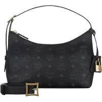 Mcm Aren Visetos Monogram Gyllene Lås Hänge Trendig Hobo Axelväska Belagd Canvas Liten Damväska Svart MWHESTA01BK001 Basic Set (Bag+Dust Bag)