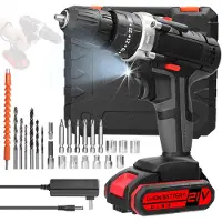 Kkmoon Hushålls 3-i-1 multifunktionell elektrisk borr Handhållen litiumskruvmejsel 21V slagborr Borstad 1pcs battery US Plug flerfärgad