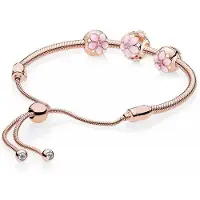 YIRAN Jewelry Nytt 925 Sterling Silver Roséguld Öppet Arbetande Magnolia Blomma Med Kristallpärlor Armband white