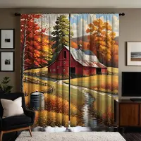 Household supplies MH 2 st HD Landskap stuga gardiner Gul knytband digitaltryckta gardiner Heminredningsstil Dekoration vardagsrum b W52H63inchW132H160cm