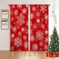 Household supplies MH Julsnöscen Gardiner Vinterhelg Fönstergardiner 2 Paneler God Jul Vardagsrum Sovrum Heminredning 50W60H(CM)X2PCS&Rod Pocket