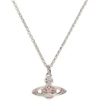 Vivienne Westwood Mini Bas Relief Drottningmodern Planet Relief Hänge Damhalsband Rosa-Diamant Metallisk Silver 63030086P207P207 Box